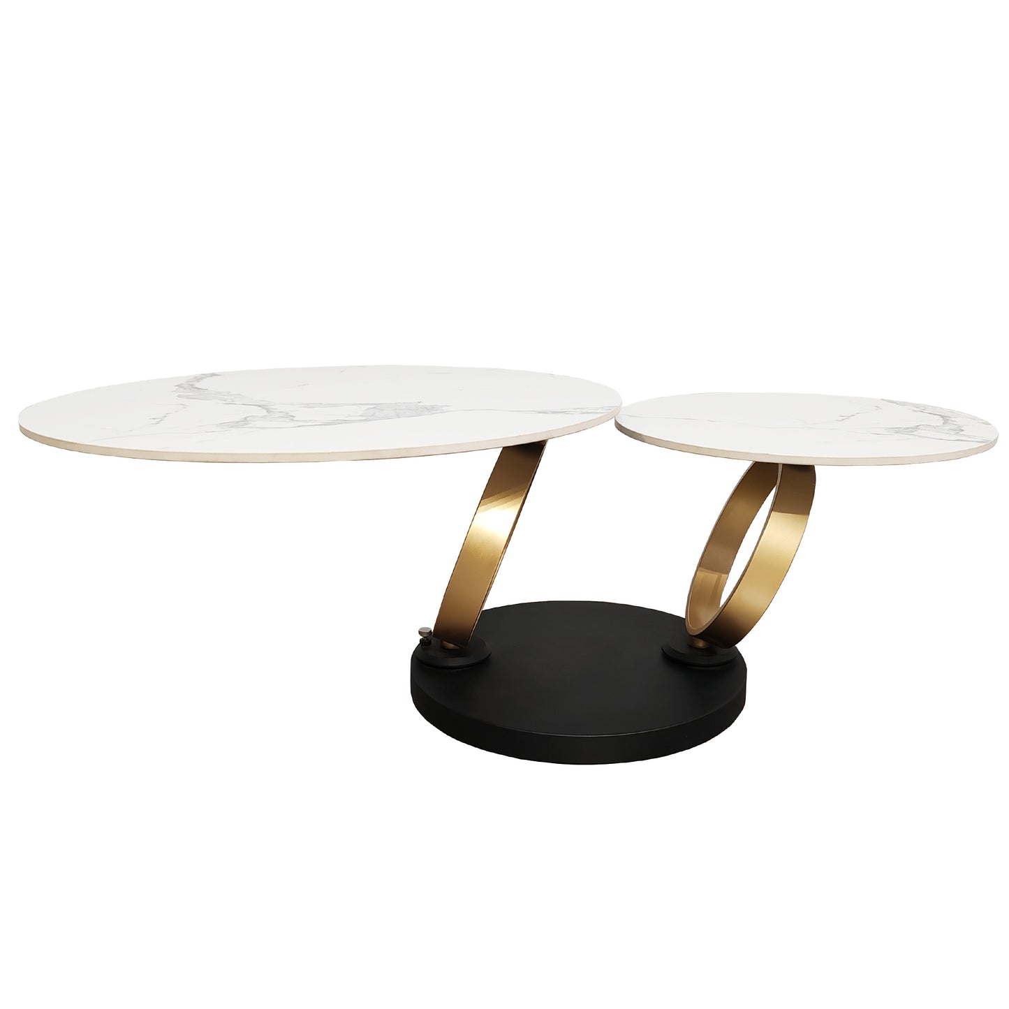 Swivel Coffee Table In White Stone & Gold Base
