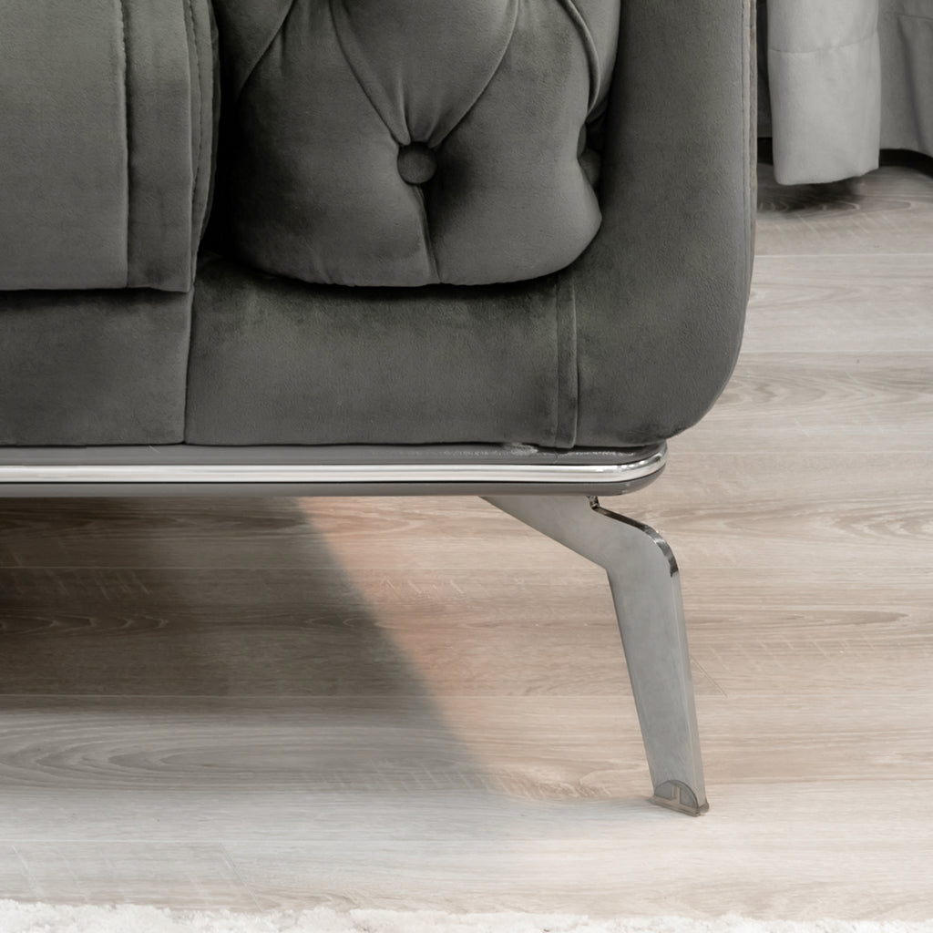 Holly Chunky Ribbed Sofa Grey Velvet 2 Seater