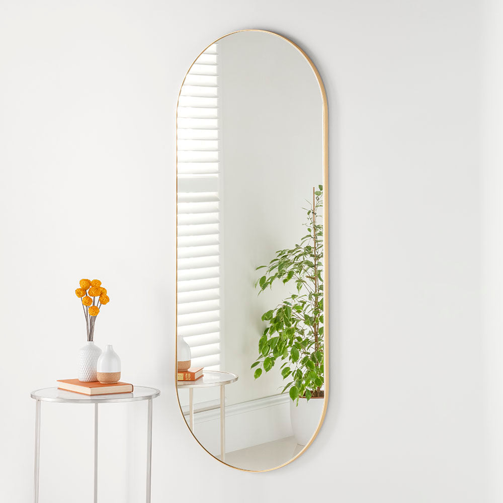 Curved oblong shaped mirror- Gold