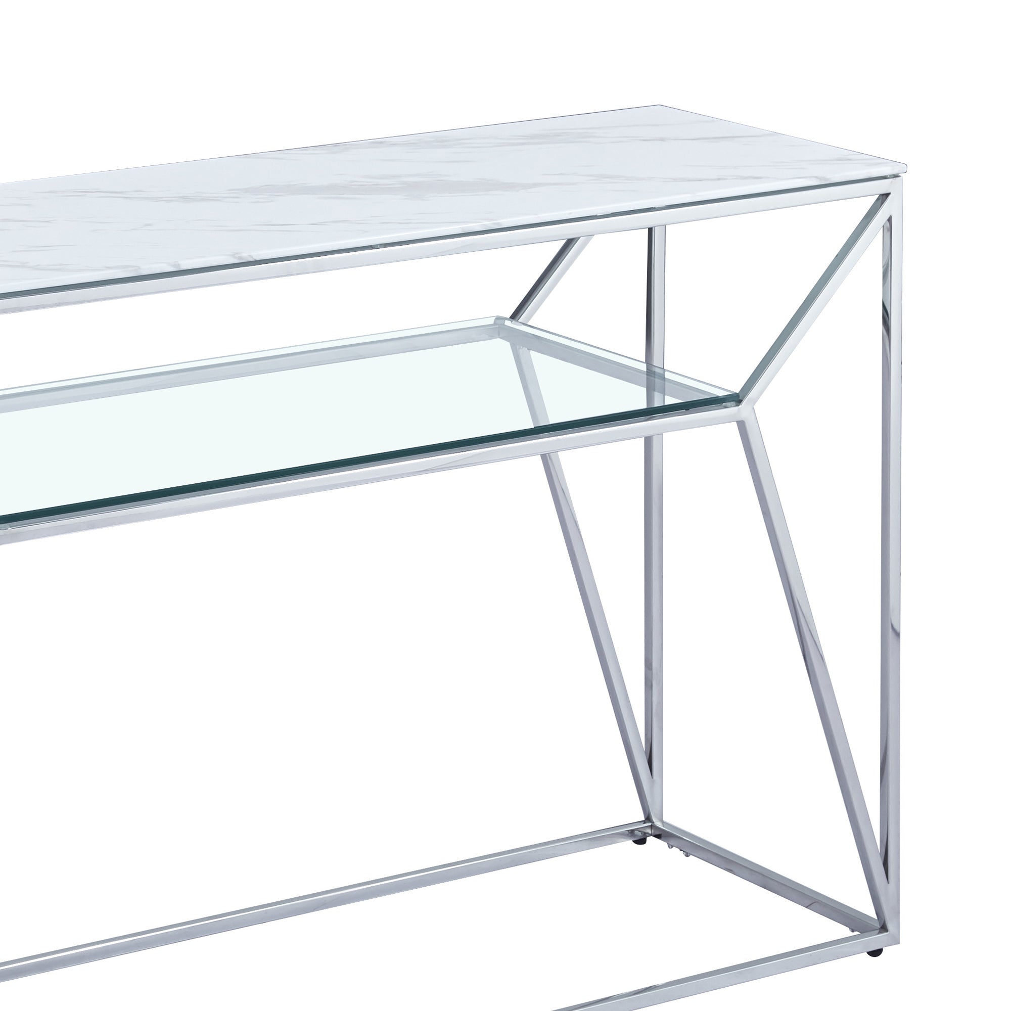 Ava White Marble Effect Console Table With Silver Legs