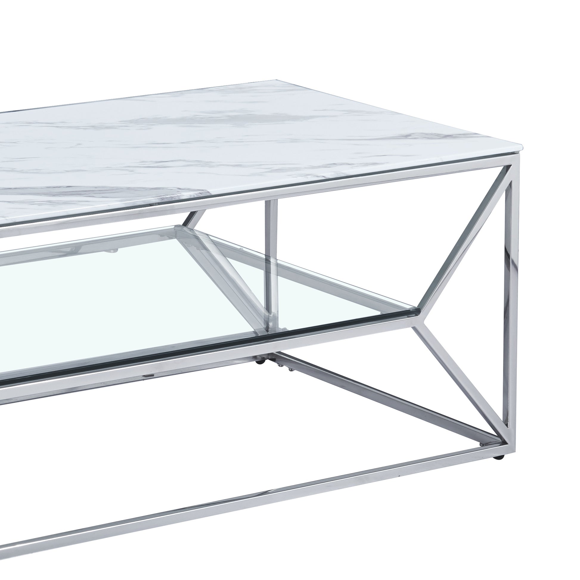 Ava White Marble Effect Coffee Table With Silver Legs