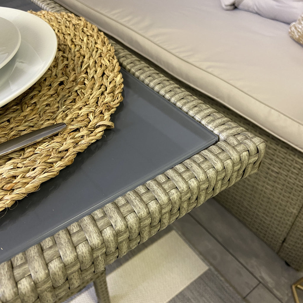 vegas light grey rattan outdoor garden dining set with bench