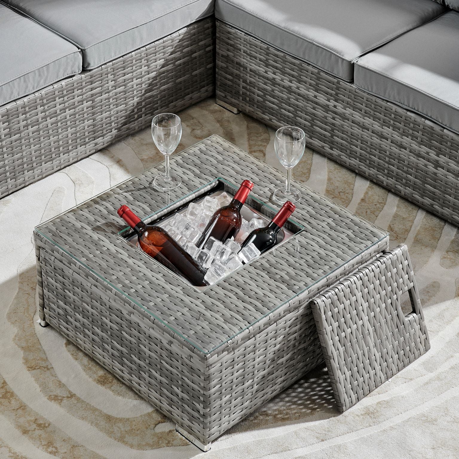 Sydney Grey Corner Rattan Sofa Set with Ice Bucket