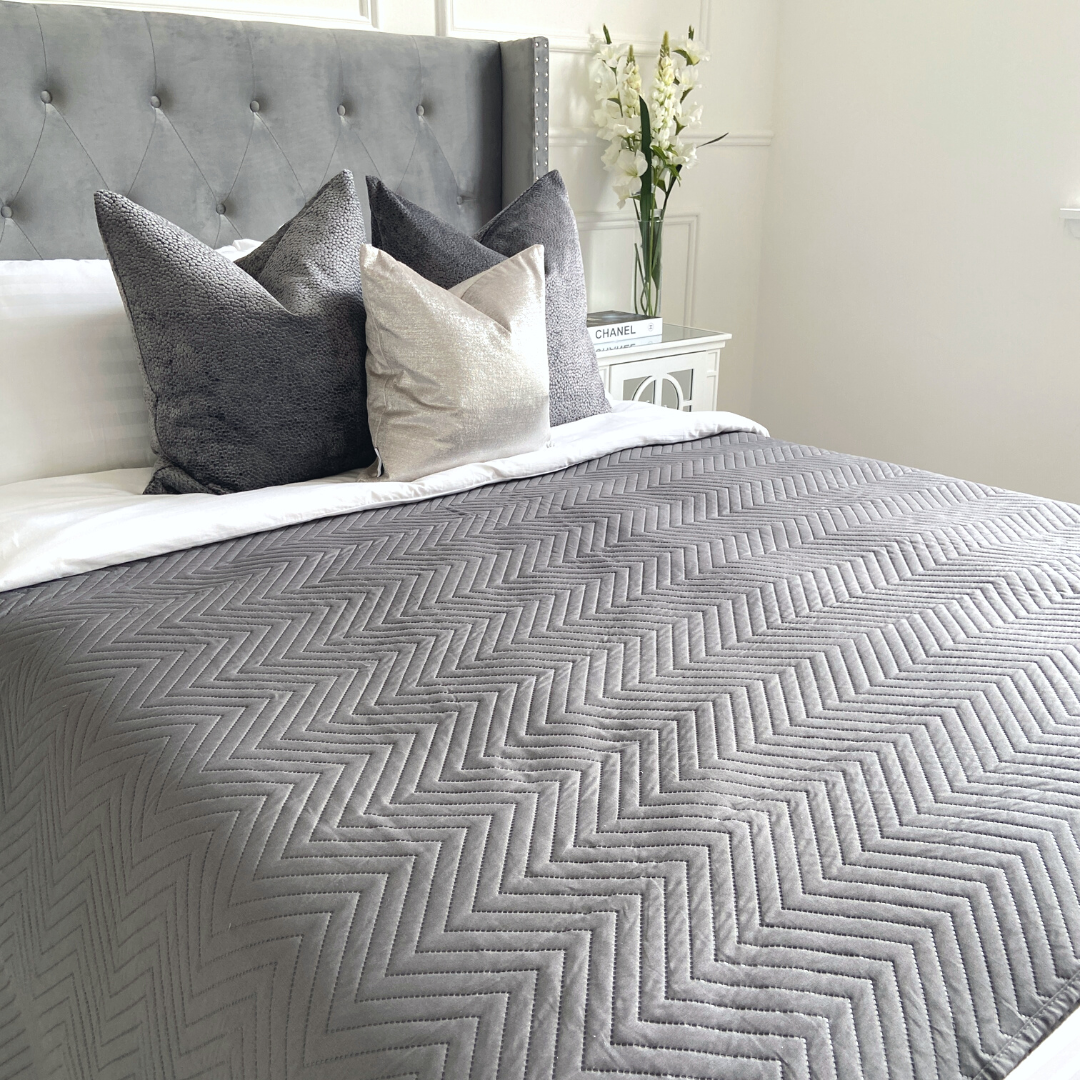 Charcoal Grey Quilted Bedspread Modish Furnishing