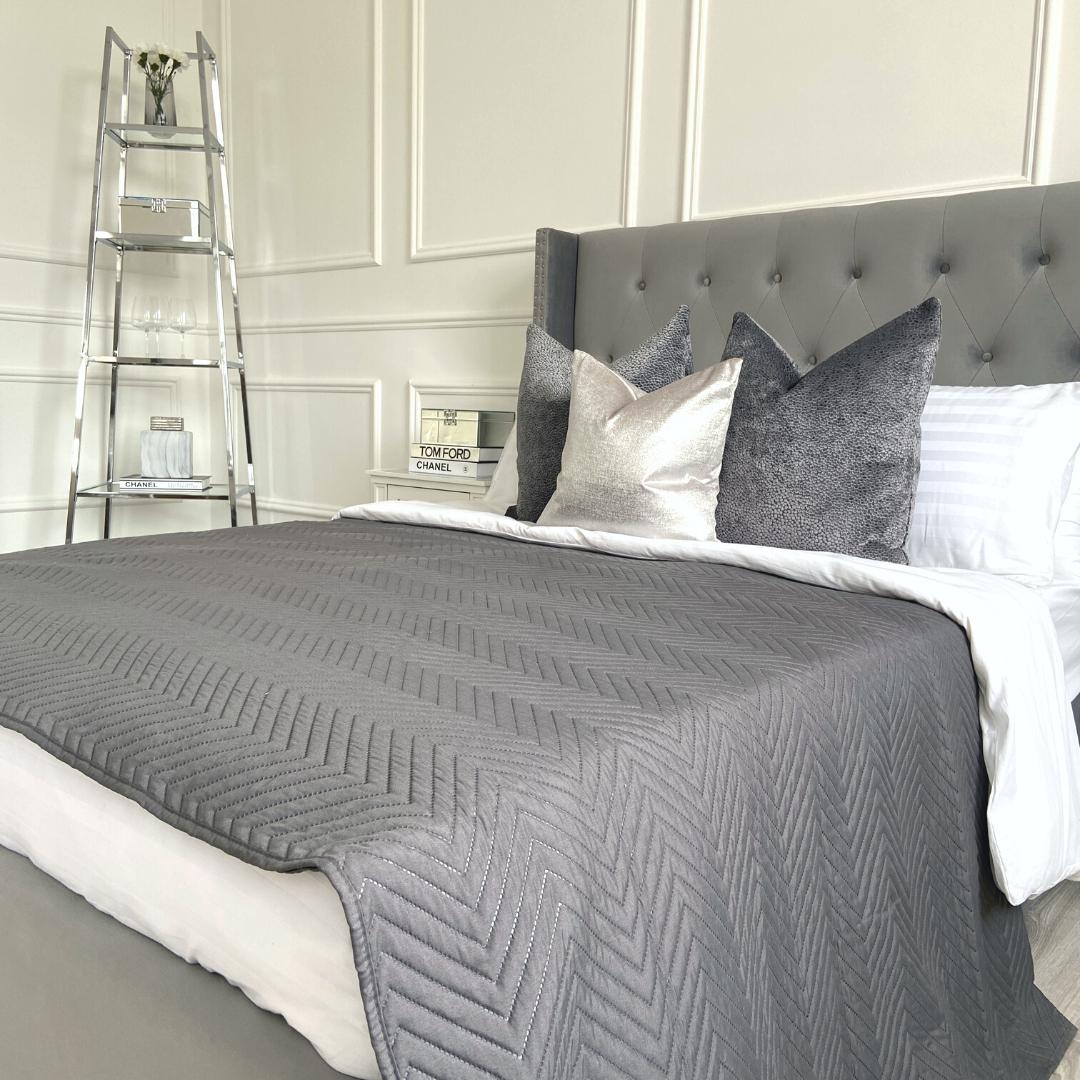 Charcoal Grey Quilted Bedspread