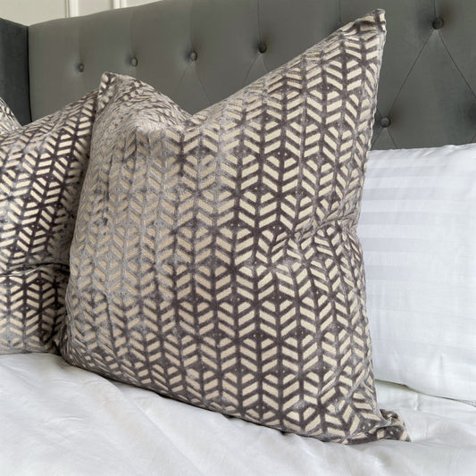 Malini Large Cream & Grey Geometric Cushion