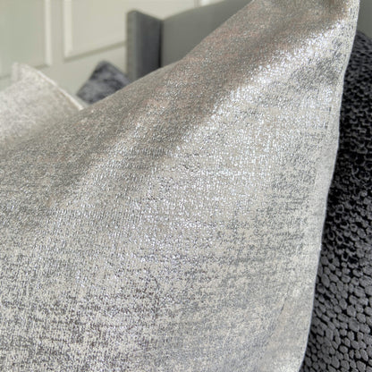 mila metallic silver velvet cushion