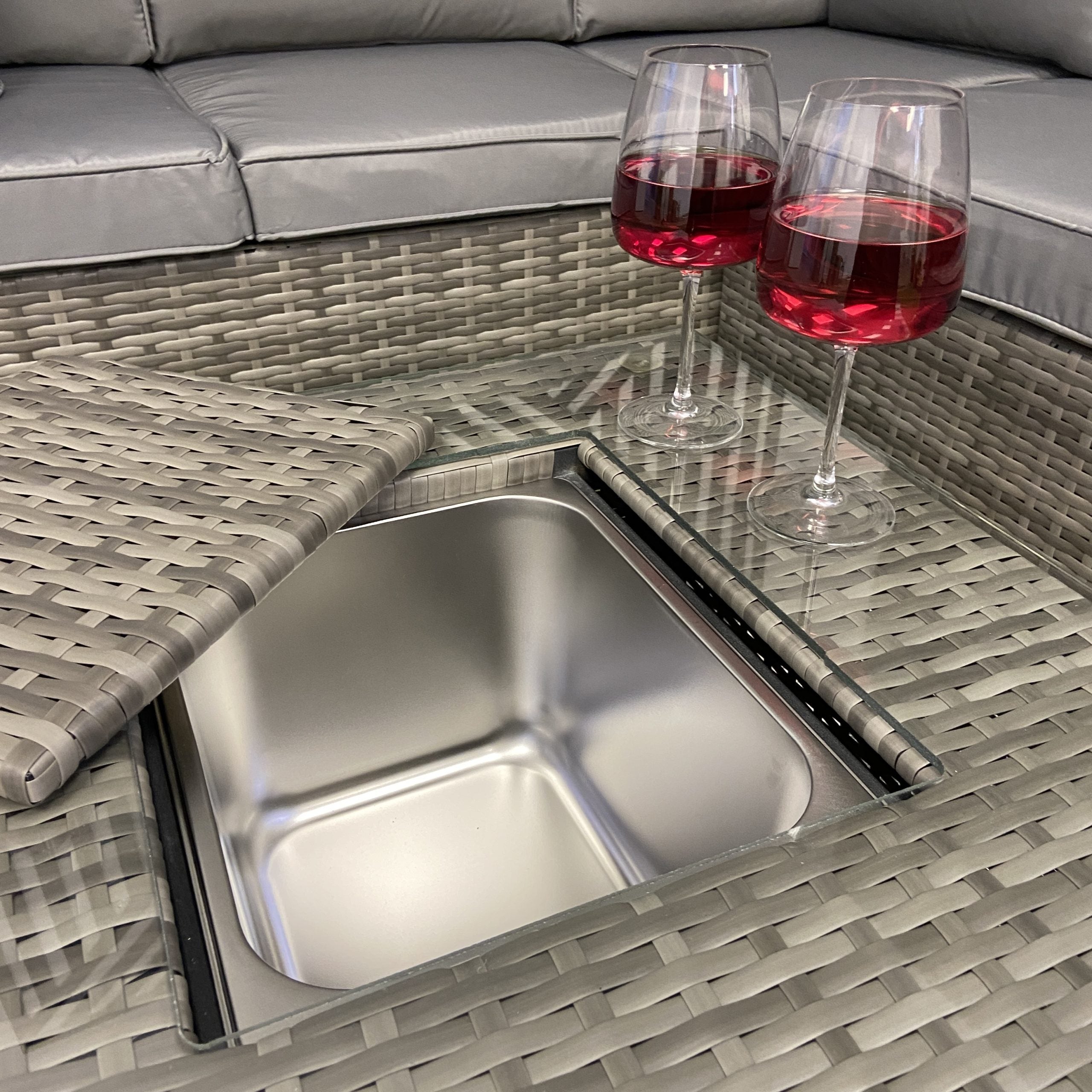 Sydney Grey Corner Rattan Sofa Set with Ice Bucket