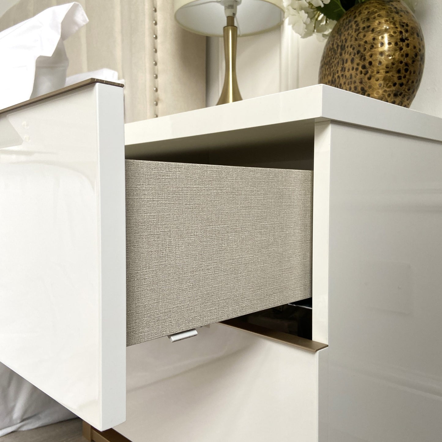 camel group white and gold bedside unit