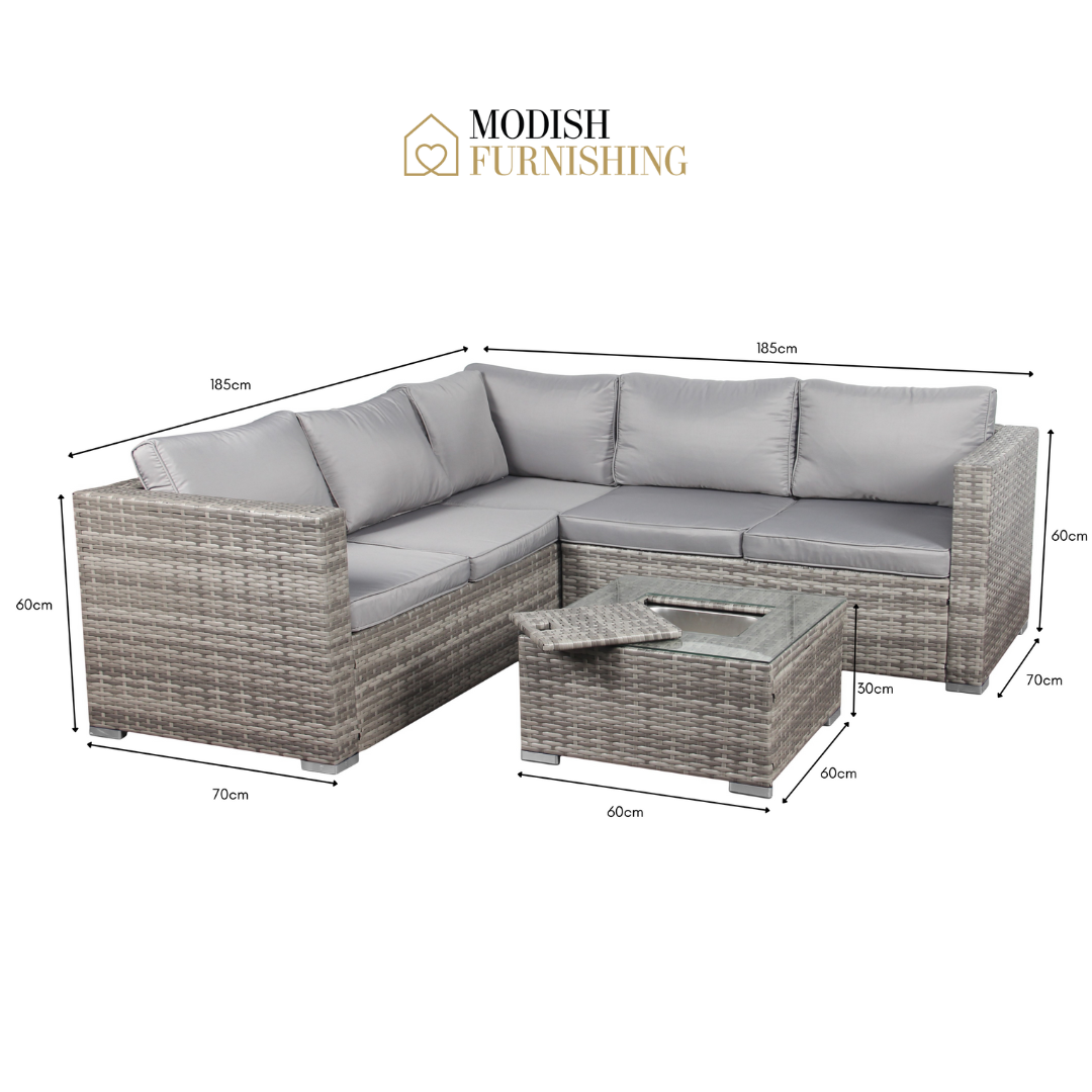 Sydney Grey Corner Rattan Sofa Set with Ice Bucket