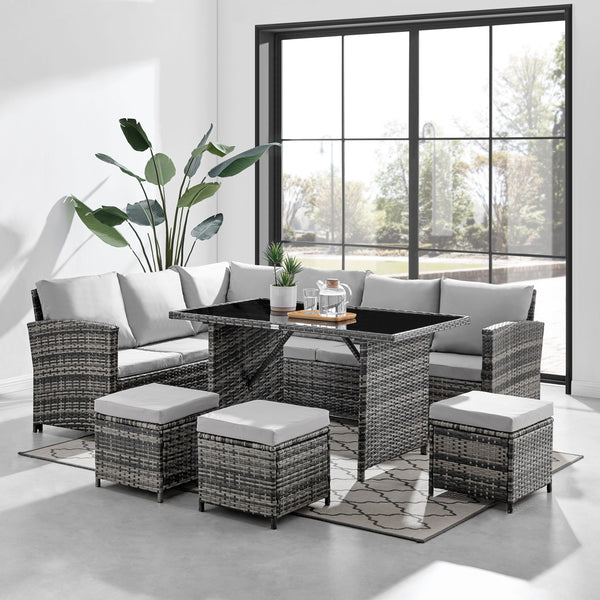 Lisbon Grey 9 Seater Rattan Dining Set Modish Furnishing