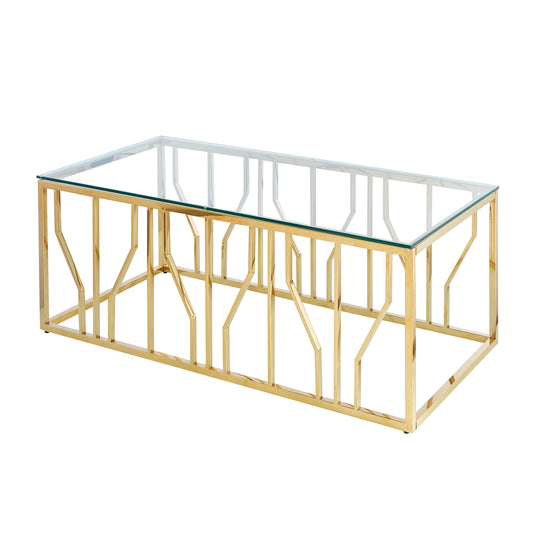 Aria Gold Deco Coffee Table With Clear Glass Top