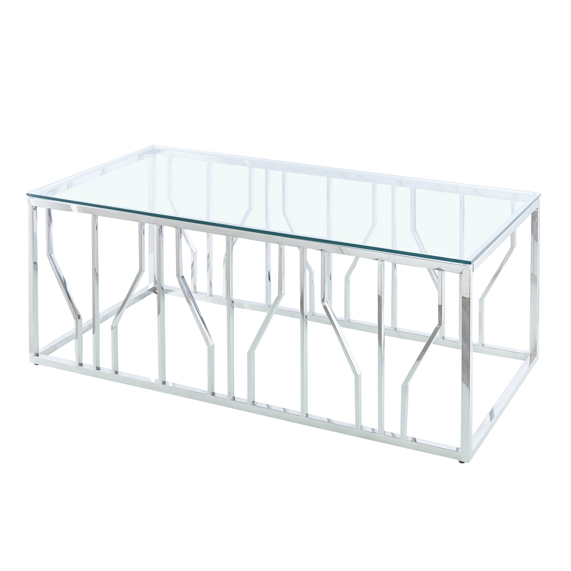 Aria Silver Deco Coffee Table With Clear Glass Top