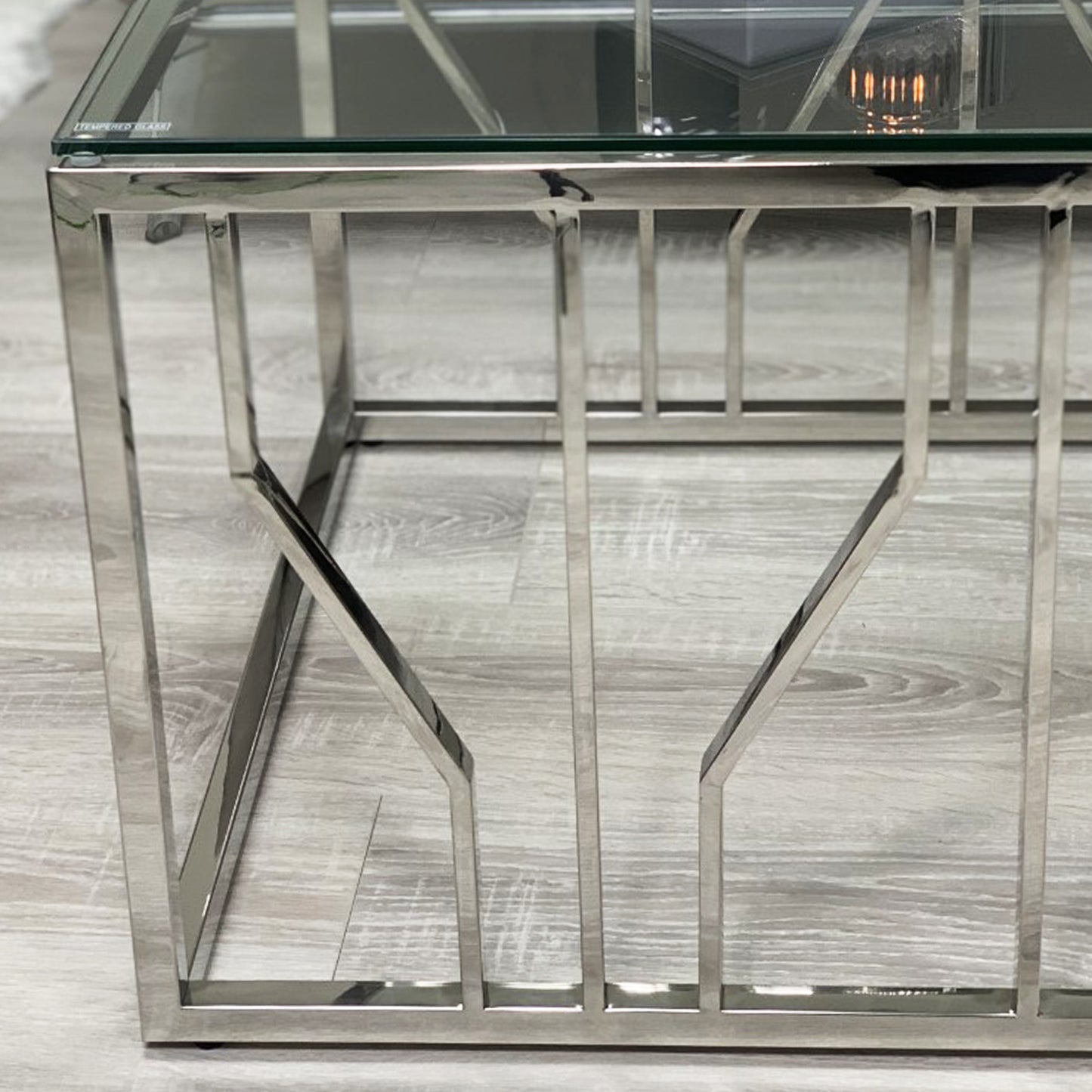 Aria Silver Deco Coffee Table With Clear Glass Top