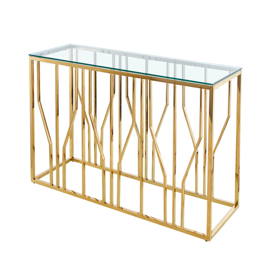 Aria Gold Deco Console Table With Clear Glass Top