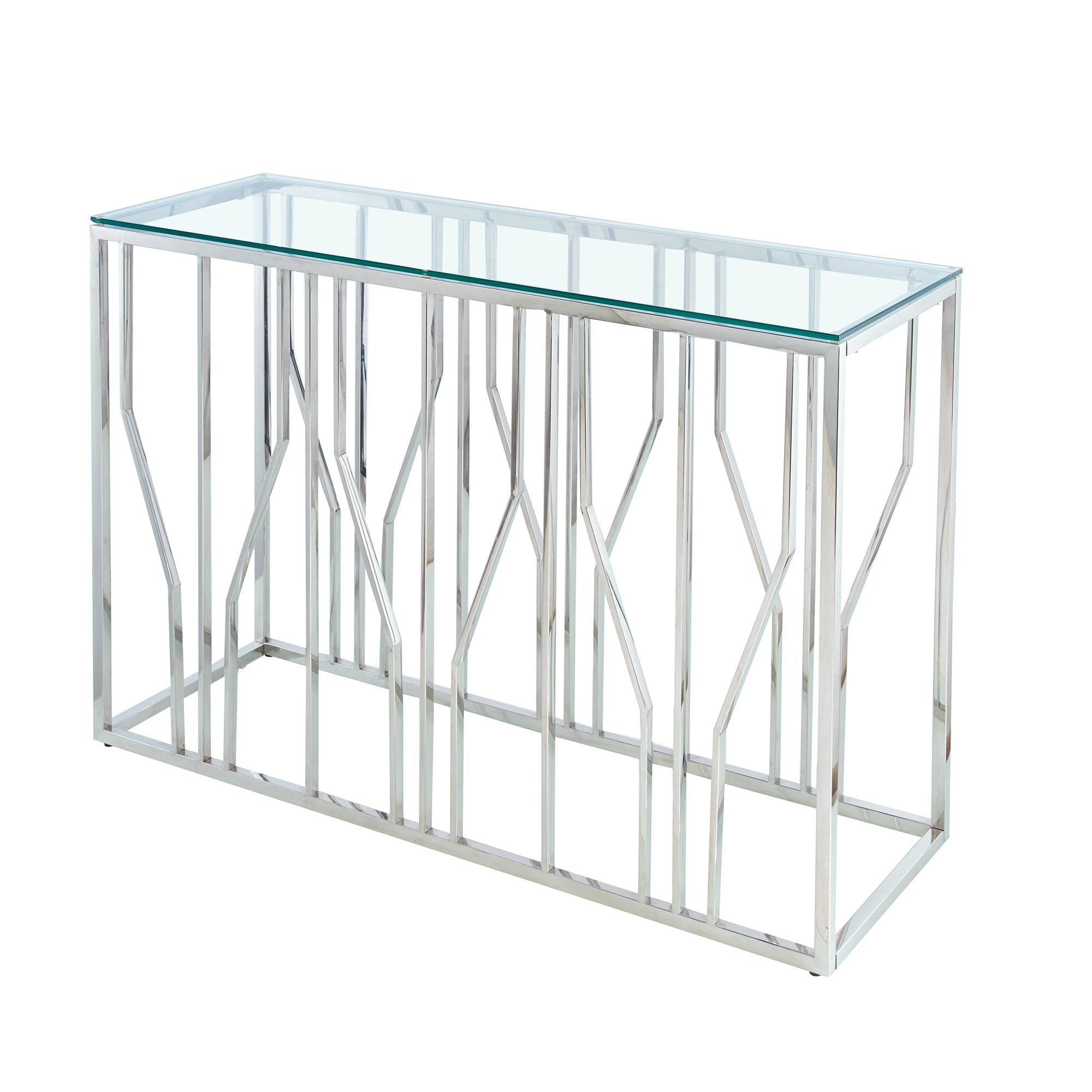 Aria Silver Deco Console Table With Clear Glass Top