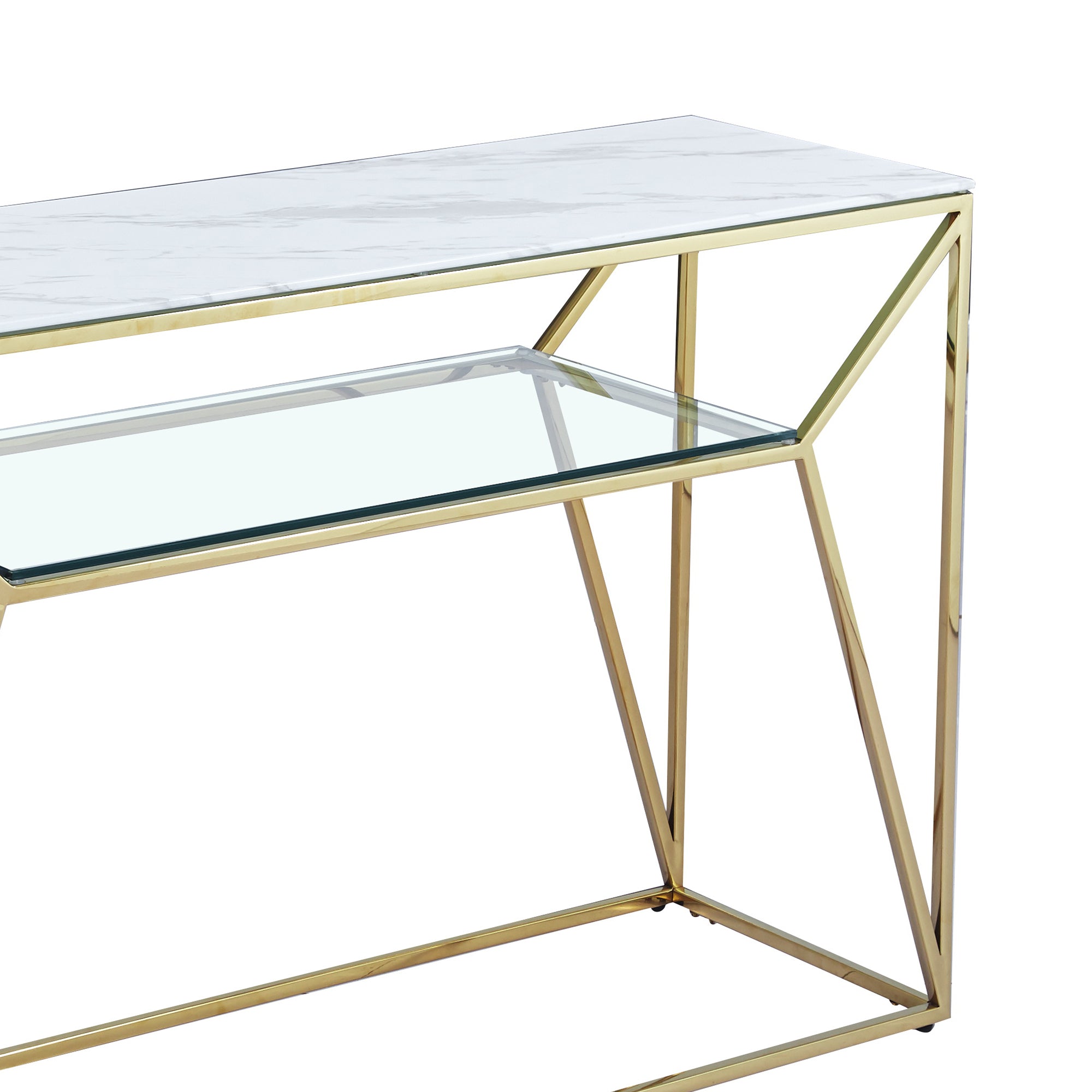 Ava White Marble Effect Console Table With Gold Legs