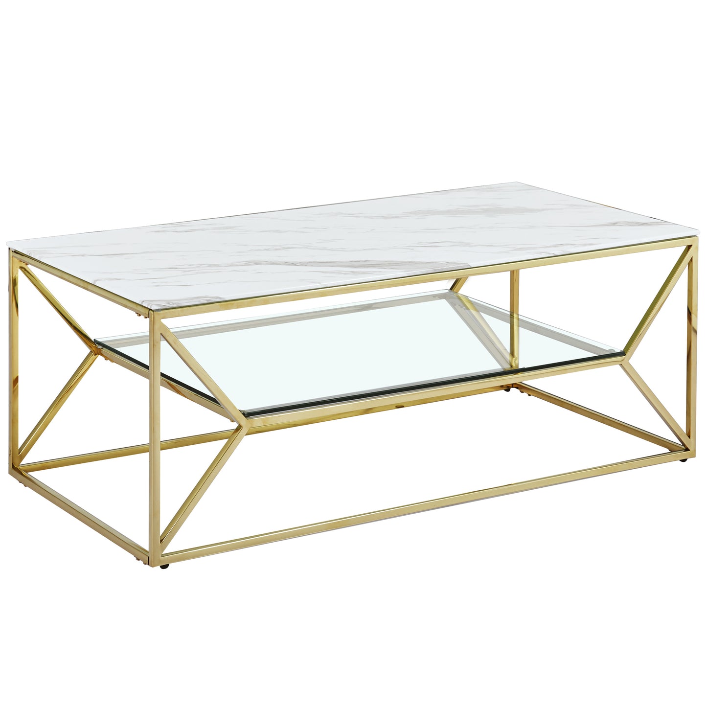 Ava White Marble Effect Coffee Table With Gold Legs