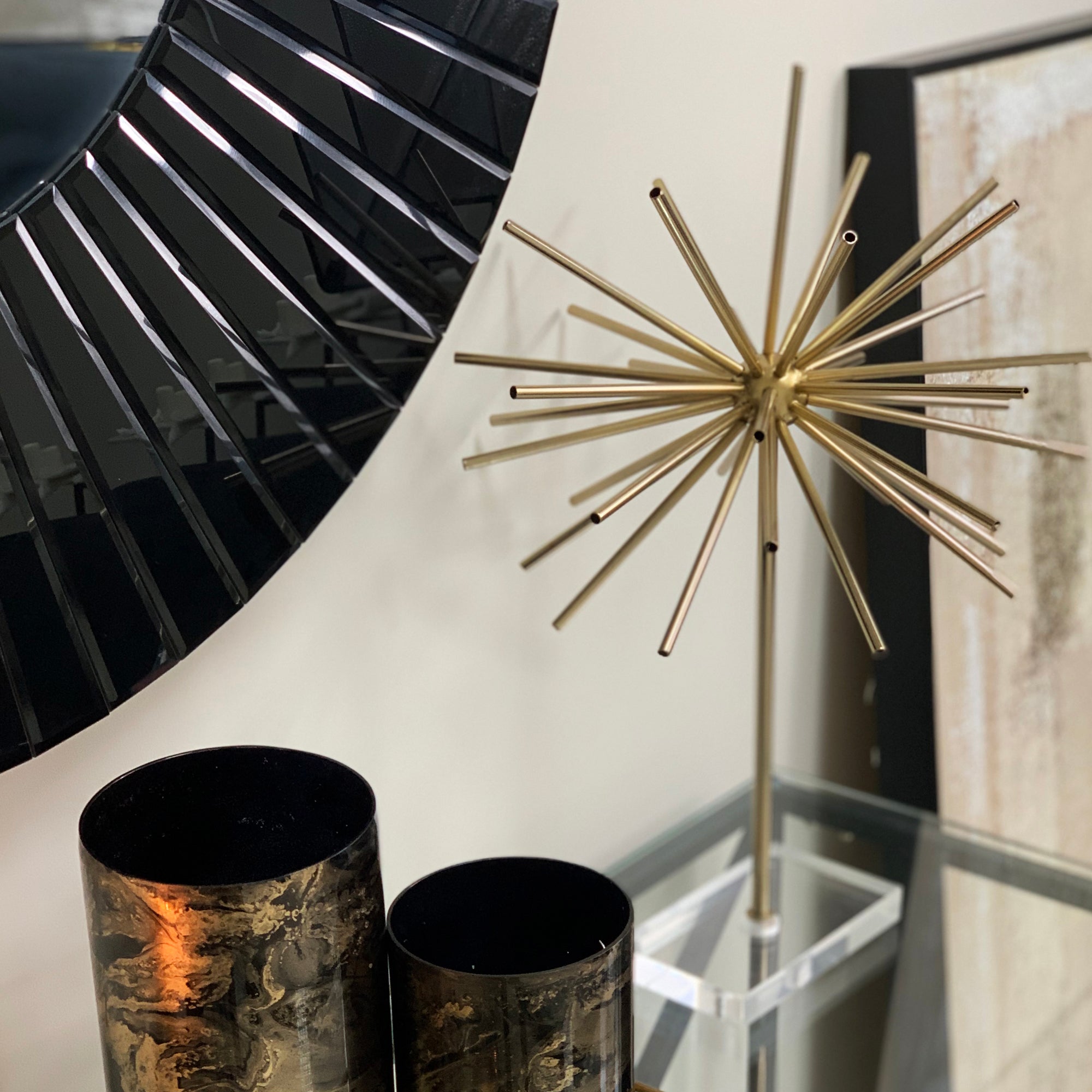 Isabella Large Round Bevelled Mirror In Black