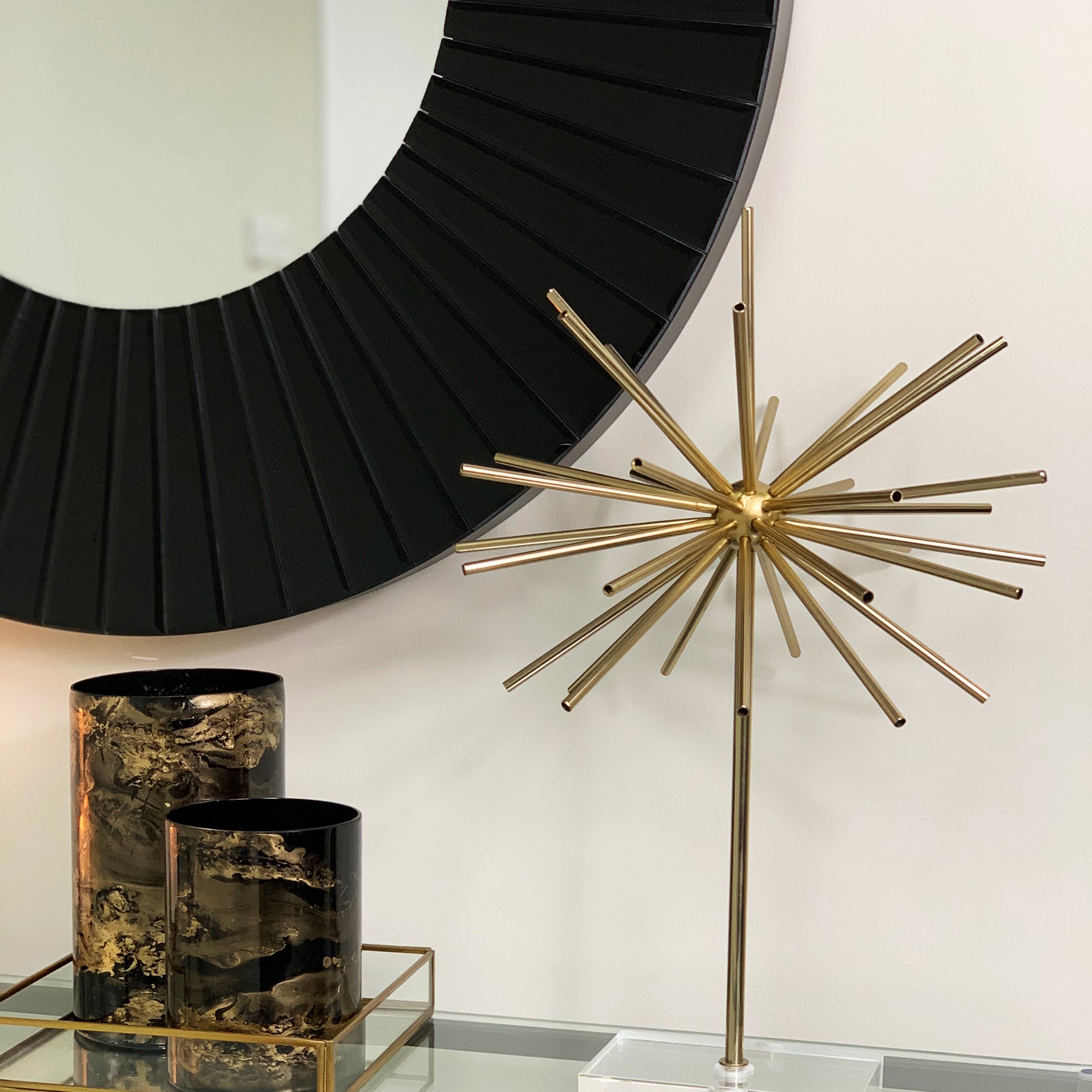 Isabella Large Round Bevelled Mirror In Black