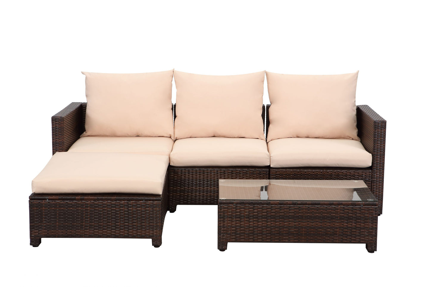 Brown Rattan 4 Seater Modular Sofa With Chaise