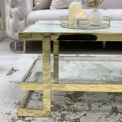 Clara White Marble Effect Coffee Table With Gold Frame