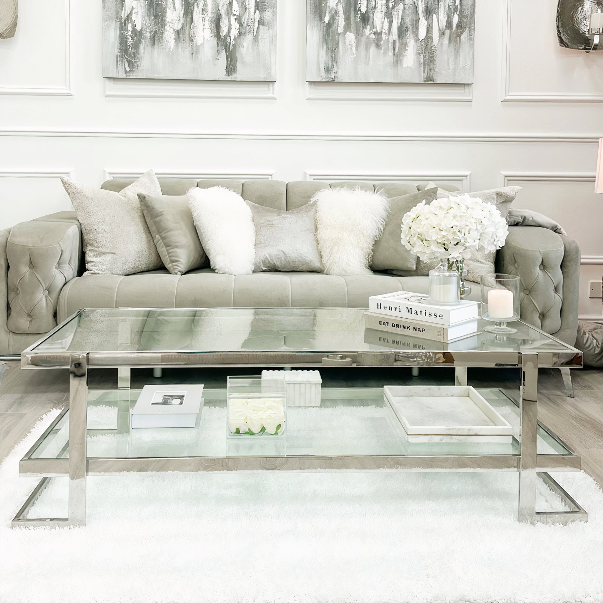 Clara Two Tier Coffee Table With Silver Frame