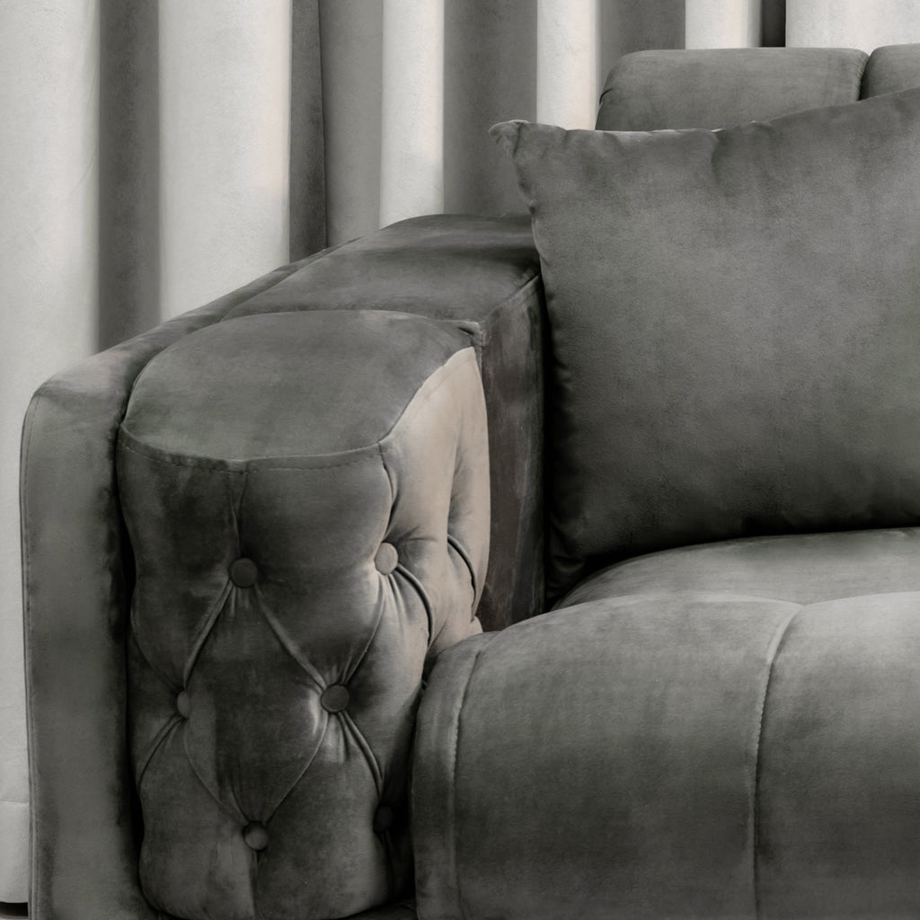 Holly Chunky Ribbed Sofa Grey Velvet 2 Seater