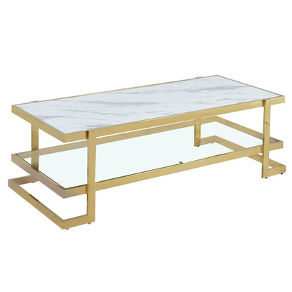 Clara White Marble Effect Coffee Table With Gold Frame