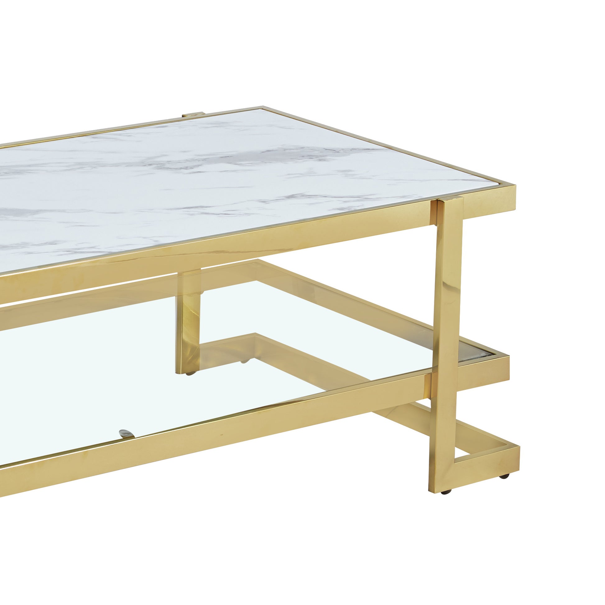 Clara White Marble Effect Coffee Table With Gold Frame