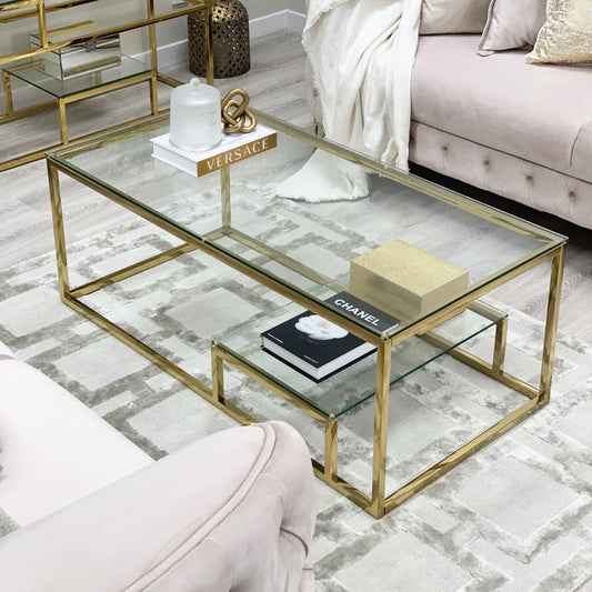 Enzo Minimalist Glass Coffee Table With Gold Legs