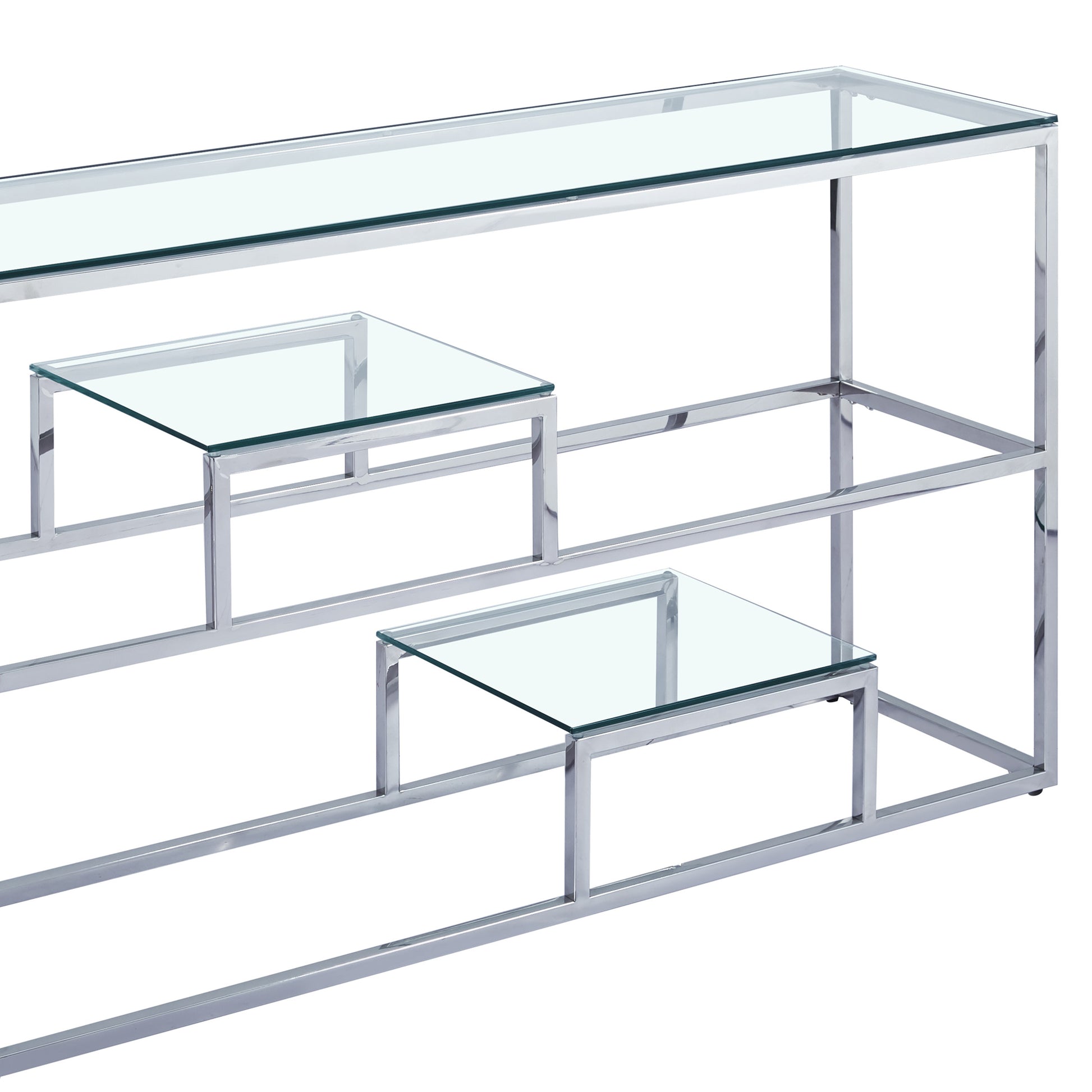 Enzo Minimalist Glass Console Table With Silver Legs