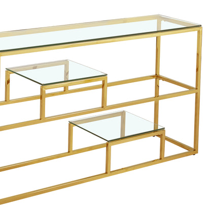 Enzo Minimalist Glass Console Table With Gold Frame