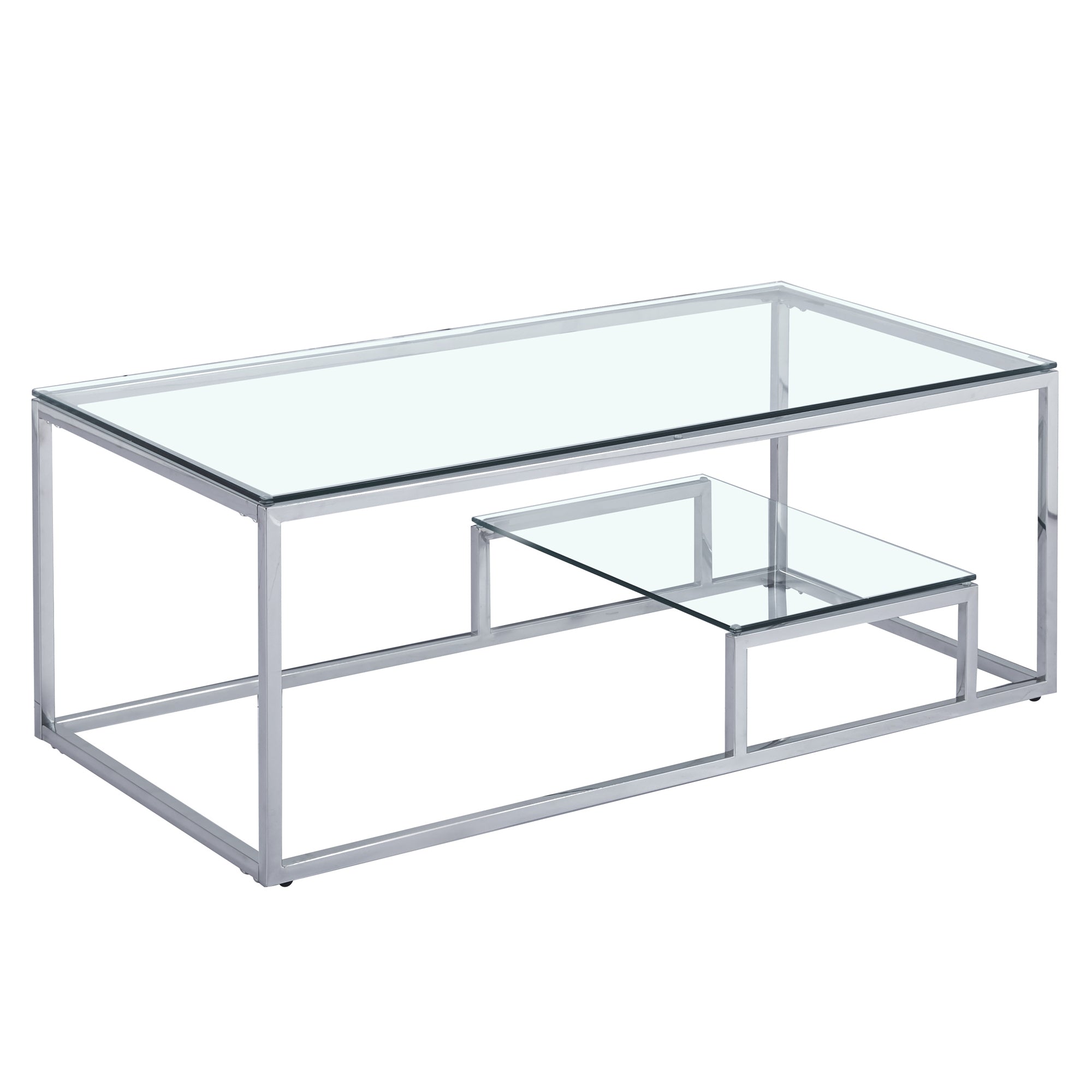 Enzo Minimalist Glass Coffee Table With Silver Legs