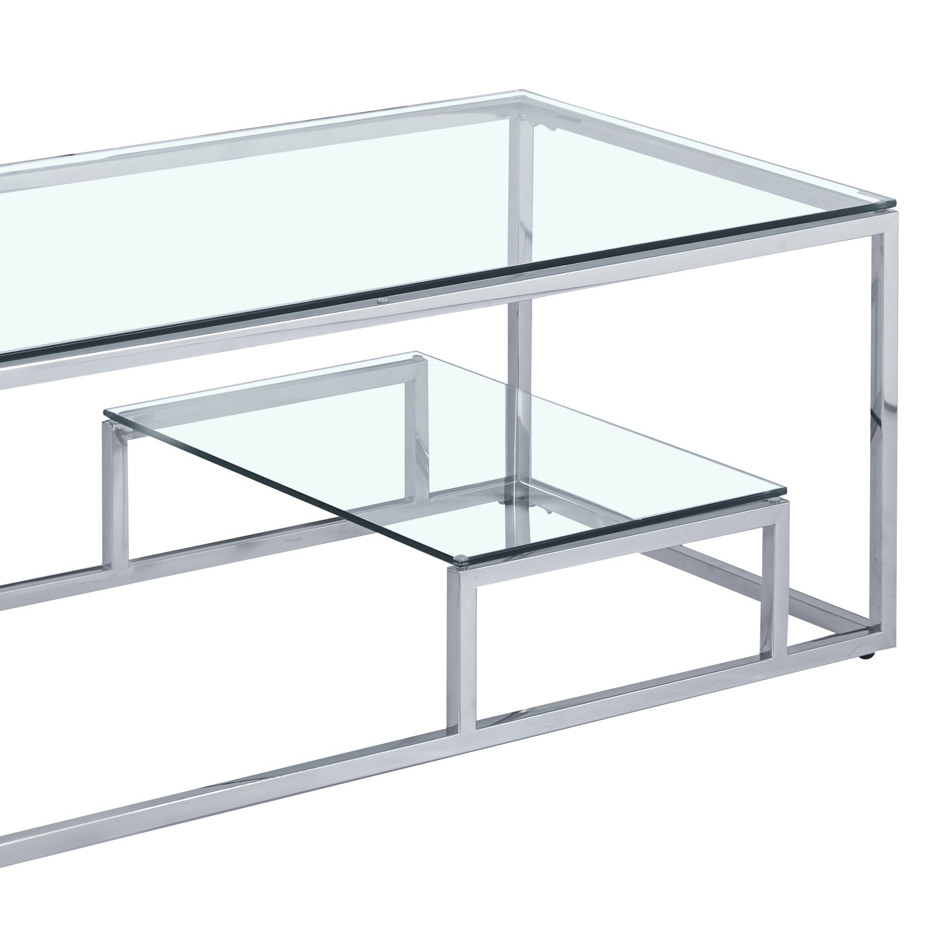 Enzo Minimalist Glass Coffee Table With Silver Legs