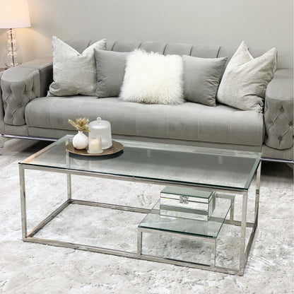 Enzo Minimalist Glass Coffee Table With Silver frame