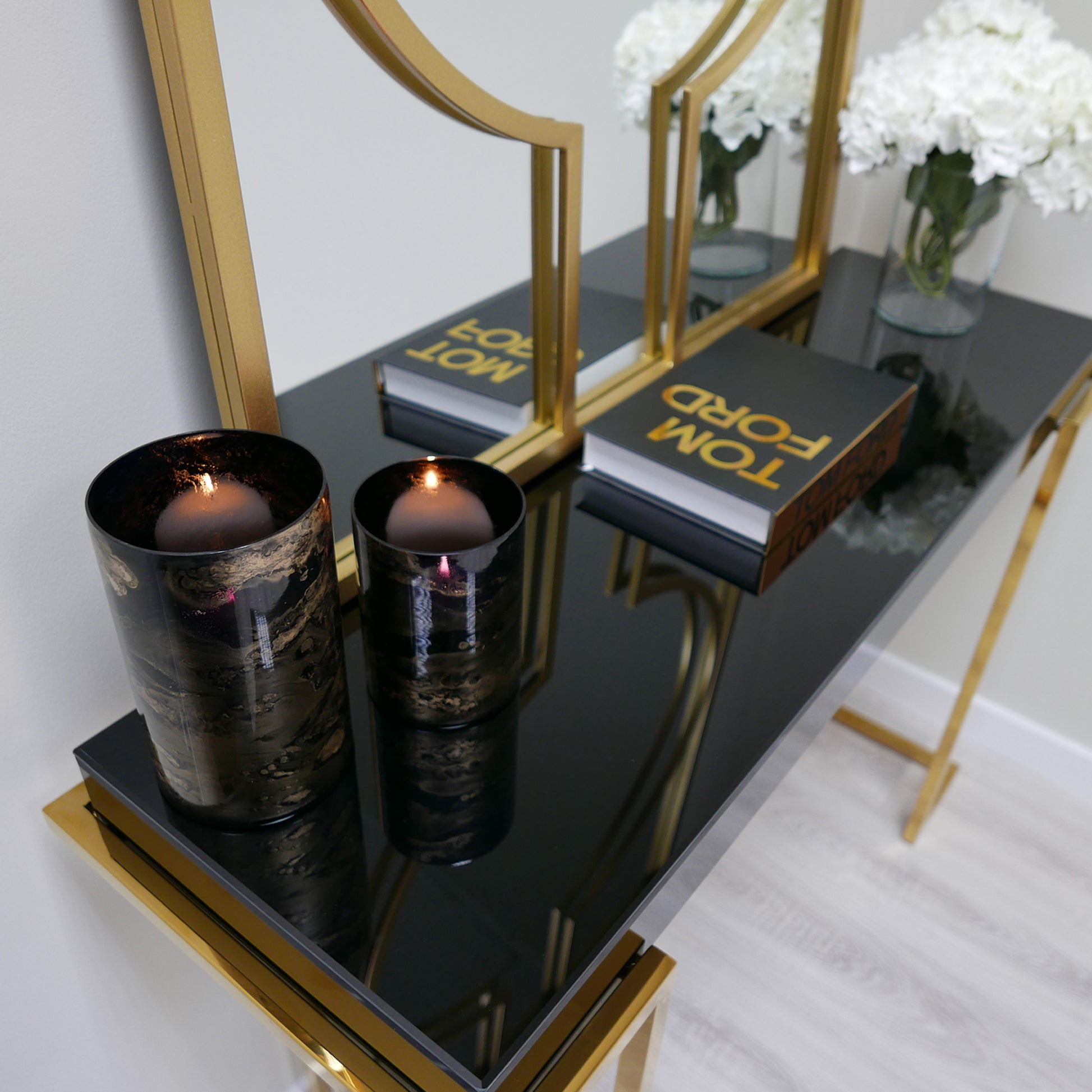 Munro Black And Gold Mirrored Top Console Table
