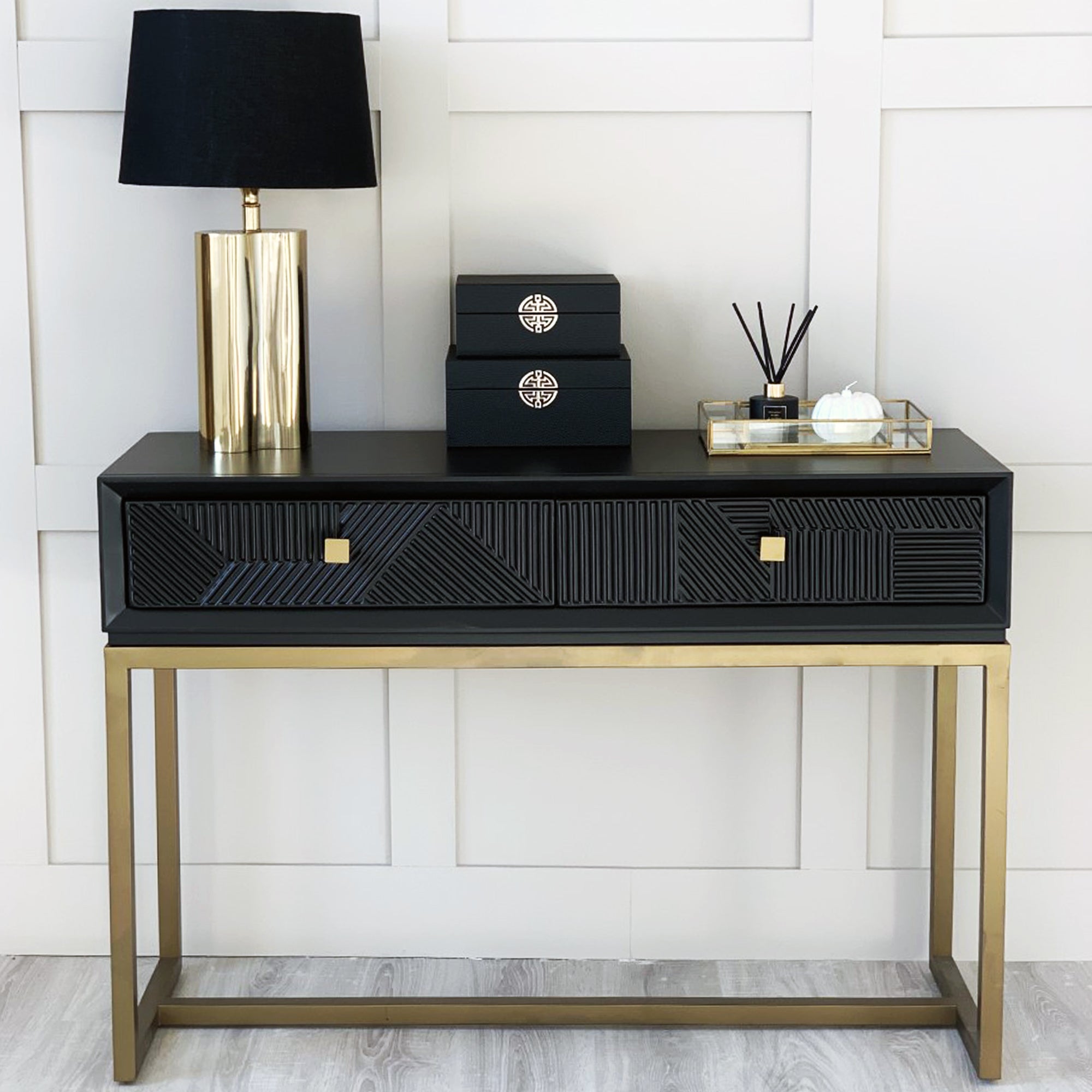 Grey and clearance gold console table