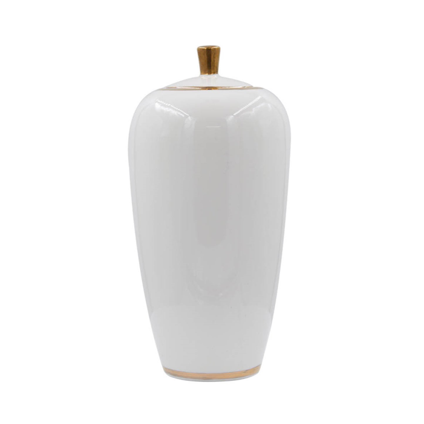 White Ceramic Ginger Jar With Gold Trim Large