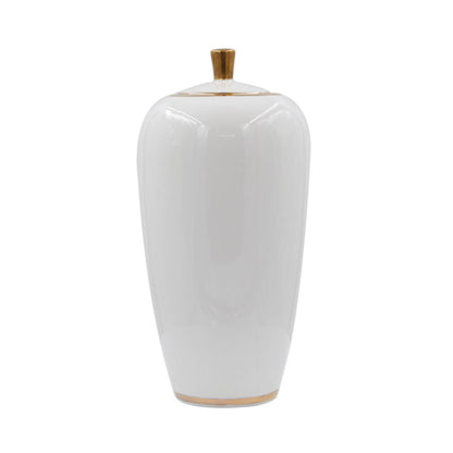 White Ceramic Ginger Jar With Gold Trim Large