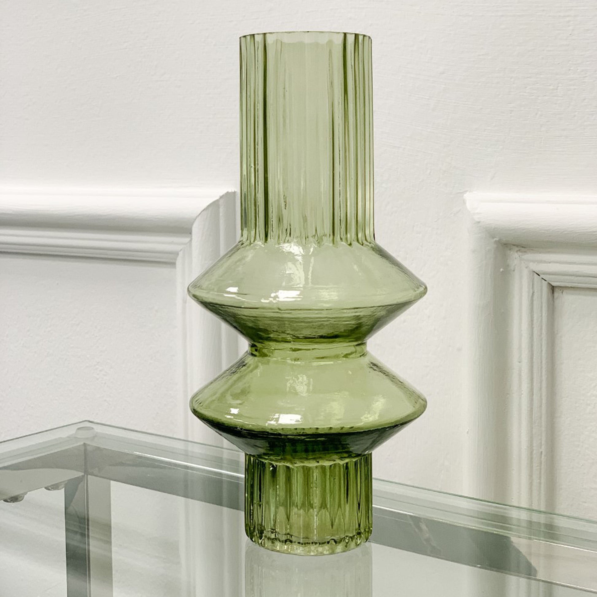 Abstract Narrow Modern Ribbed Glass Vase