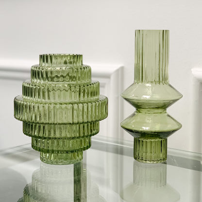 Abstract Modern Ribbed Glass Vase