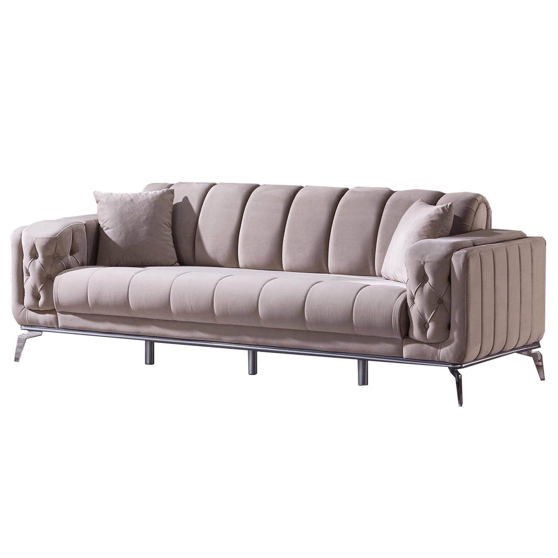 Holly Chunky Ribbed Sofa Greige Velvet 3 Seater