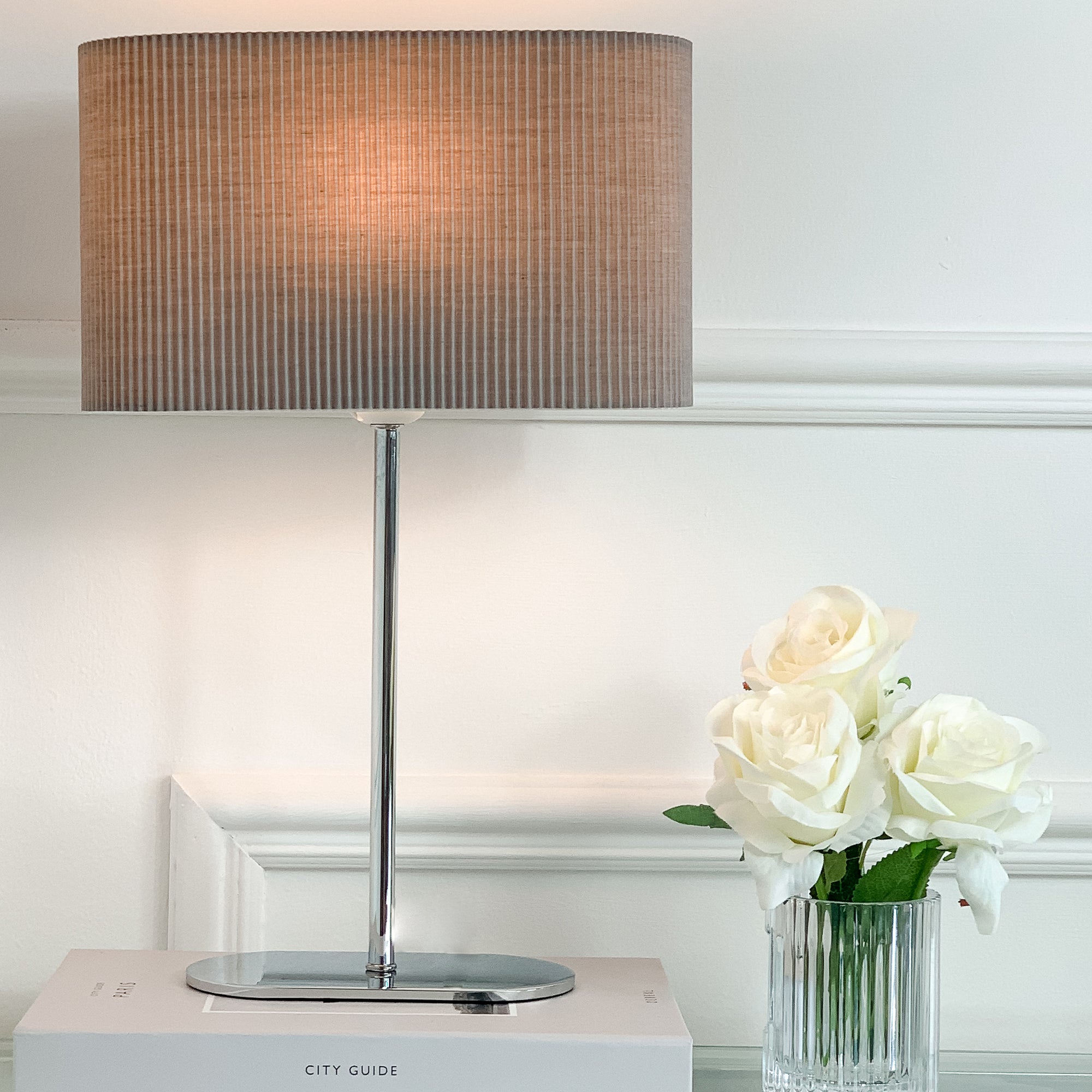 Grey Ribbed Lamp With Skinny Base