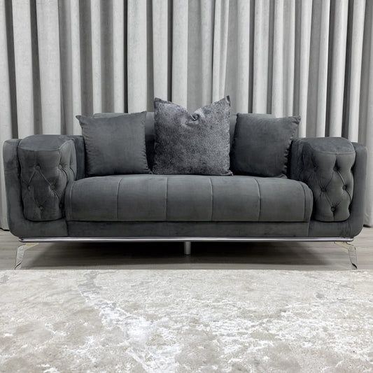 Holly Chunky Ribbed Sofa Grey Velvet 2 Seater