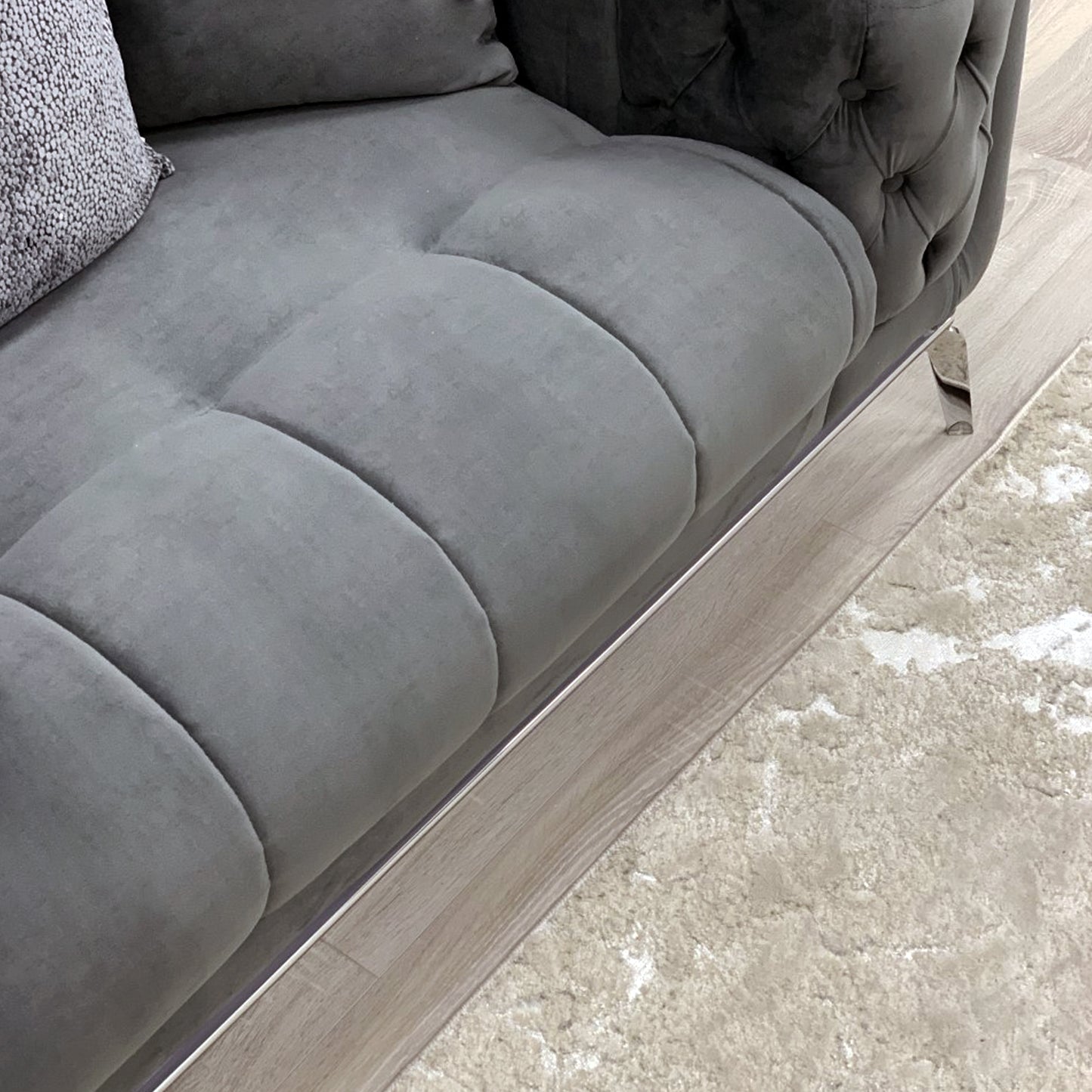 Holly Chunky Ribbed Sofa Grey Velvet 2 Seater