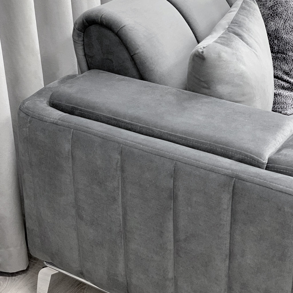 Holly Chunky Ribbed Sofa Grey Velvet 2 Seater