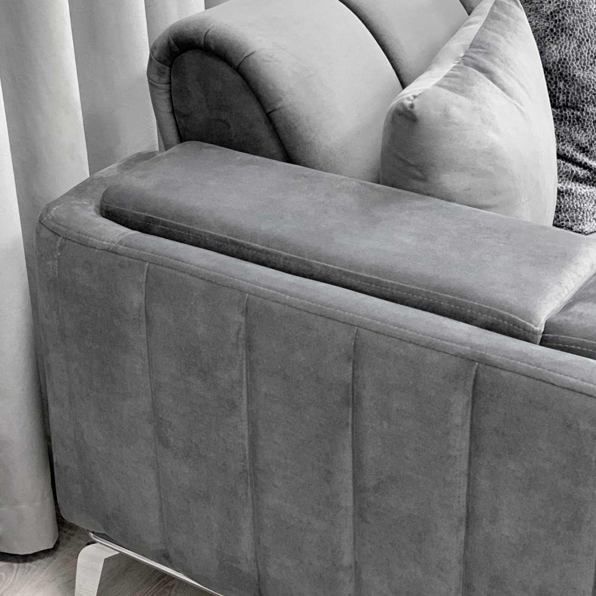 Holly Chunky Ribbed Sofa Grey Velvet 2 Seater