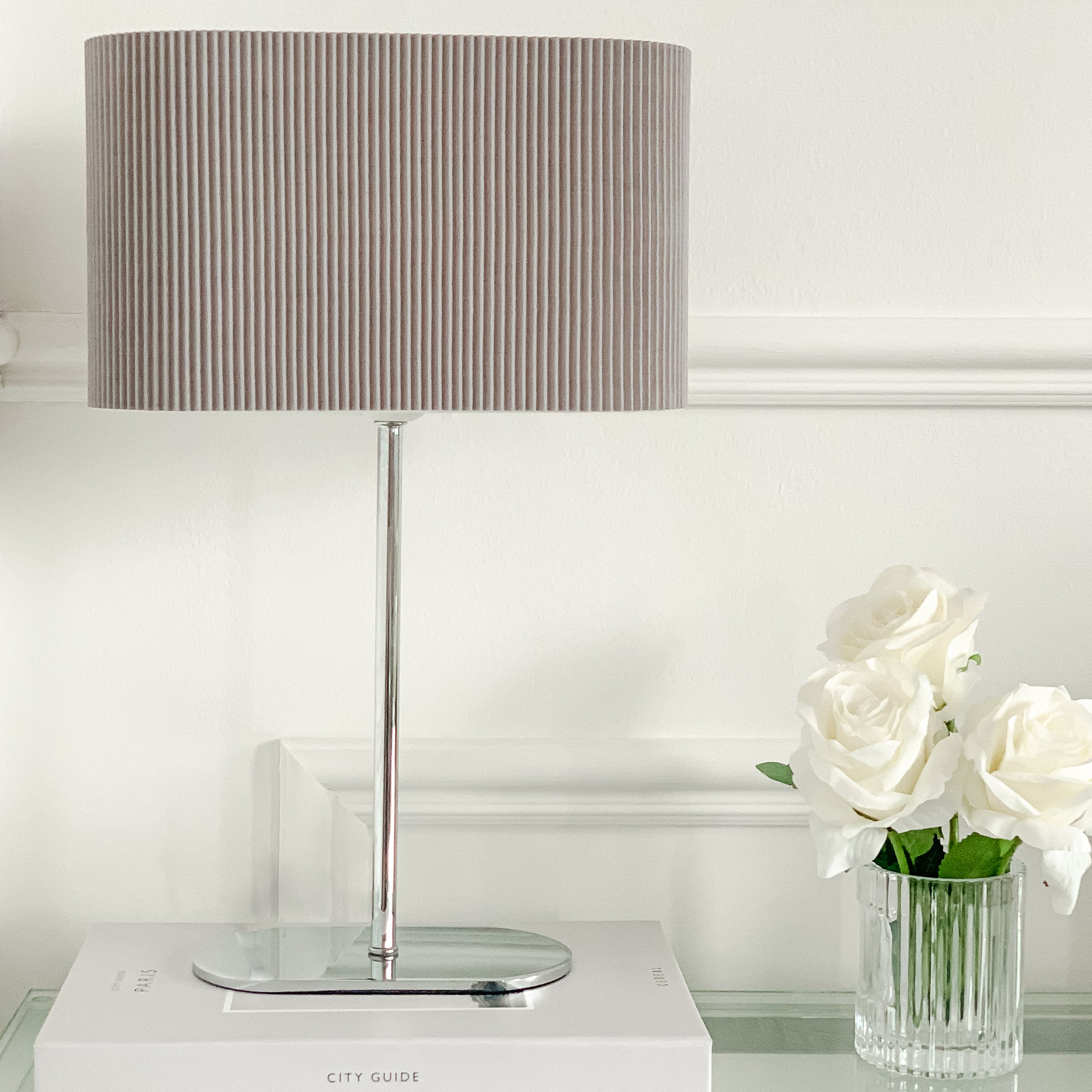 Grey Ribbed Lamp With Skinny Base