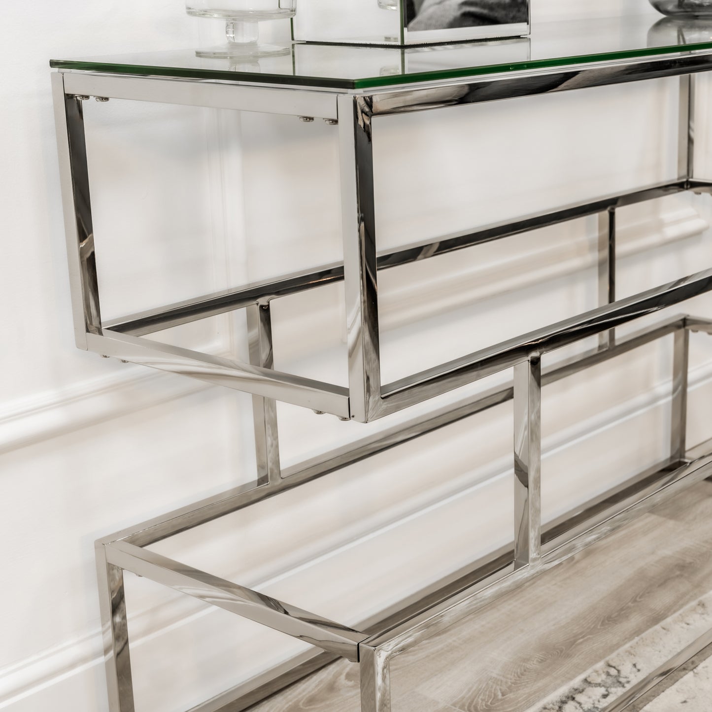 Lina Clear Glass Console Table With Silver Frame